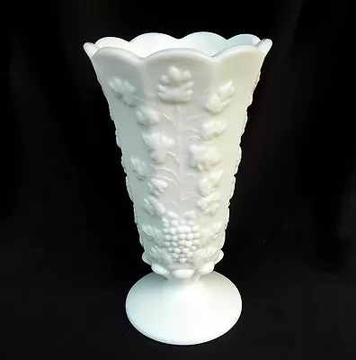 Westmoreland White Milk Glass Paneled Grape Scalloped 9  Vase • $14.71