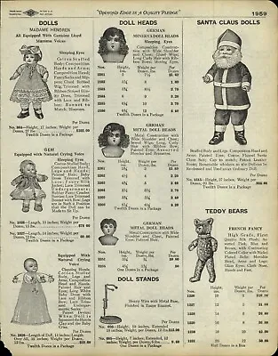 1929 PAPER AD Madame Hendren German Minerva Doll Head Santa Claus Teddy Bear • $19.99