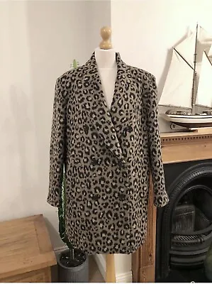 $73.13 • Buy Zara Leopard Animal Print Wool Blend Double Breasted Coat S UK10 # G77S