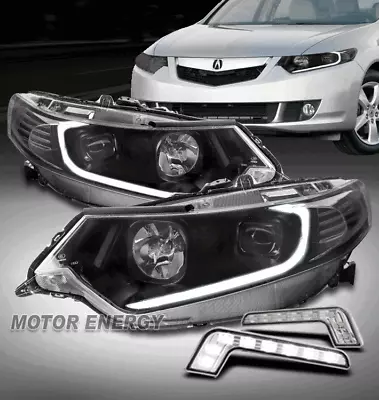 For 09-14 Acura Tsx [hid Model] Led Bar Black Projector Headlight Lamp +drl Kit • $319.95