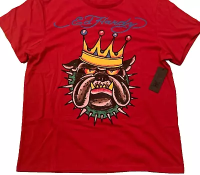 ED HARDY Crown BULLDOG Cotton Poly Short Sleeves RED T-SHIRT Men’s Size M NWT • $26.69