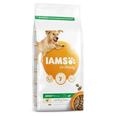 Dry Dog Food IAMS Vitality Adult Large Breeds Fresh Chicken Complete 2kg Or 12kg • £11.99