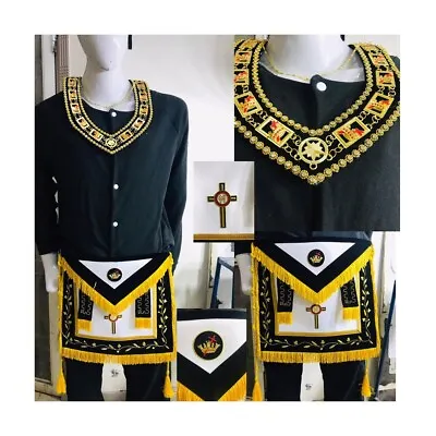 Hand Embroider Masonic Regalia Knight Templar Apron And Collar Black Velvet • $238.47