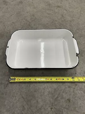 Vintage Enamelware White/Black Trim  14.5  X 9.5  (9  X 13  Interior) Baking Pan • $29