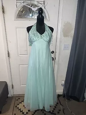 Nadine Vintage 70s Tiered Boho Green Sequence Maxi Dress • $25