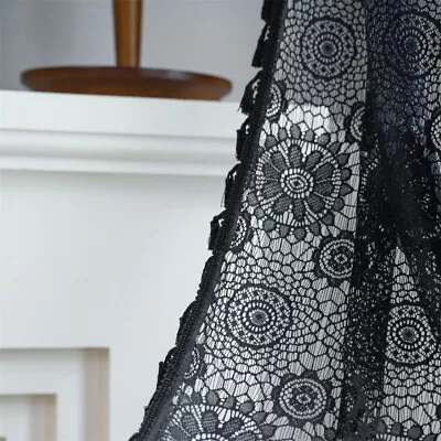 Bohemian Curtain Black White Lace Crochet Tassel Valance Window Drape Treatment • $35.52