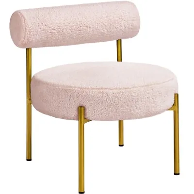 Boucle Vanity Chair Accent Chair With Round Seat And Gold Metal Legs Living Room • $64.99