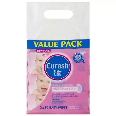 Curash Baby Wipes Fragrance Free 3x80 Pack Alcohol Irritant Free FREE POSTAGE • $22.33