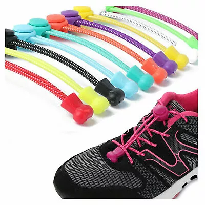 No Tie Shoe Laces Lazy Elastic Round Shoelaces Lock Adults Kids Sports Trainers  • £2.25