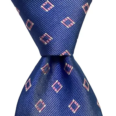 DANIEL MILANO Men's 100% Silk Necktie ITALY Designer Geometric Blue/Pink NEW • $55.99