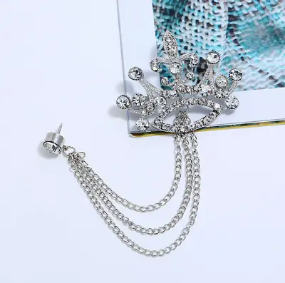 Mens Royal Crown Shirt Wedding Suit Accessory Collar Clip Chain Brooch Lapel Pin • £3.89