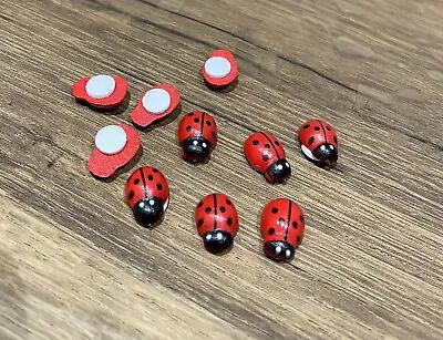 10 SELF ADHESIVE STICK ON WOODEN LADYBIRDS CRAFT CARD TOPPERS DIY 10x12mm • £1.49
