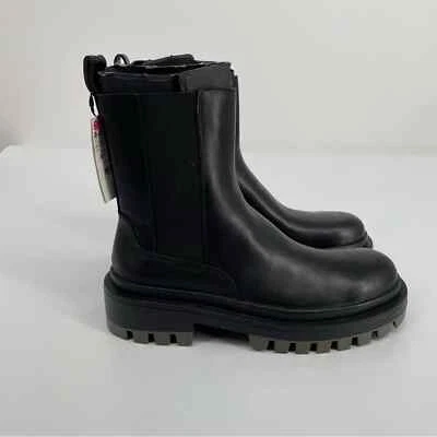 $125 • Buy ZARA Chunky Lug Sole Chelsea Boot Black Leather Ankle Boots Size 38 NWT NEW