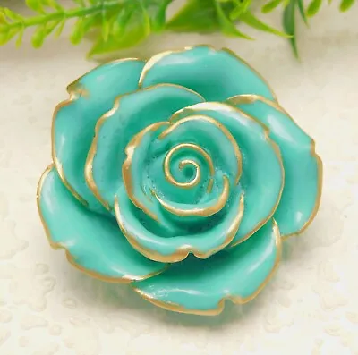 Vintage Inspired Turquoise & Gold Tone Fashion Brooch • $10