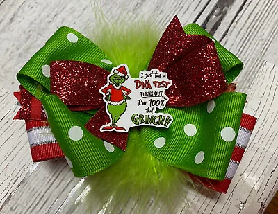 $6.25 • Buy Grinch DNA Boutique Hair Bow Stacked Girl Toddler Christmas Feathers Cute