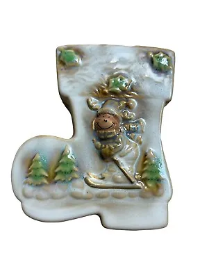 Ceramic Boot Trinket Box With Lid “Moose Skiing” • $12.95