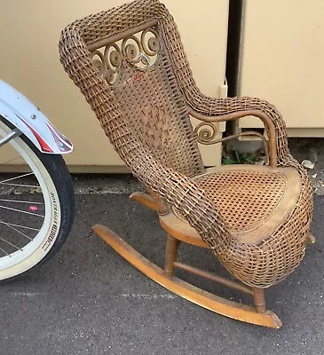 Rare CHILDS Heywood WAKEFIELD Victorian Wicker Rocking Arm Chair Rattan 1895 • $165