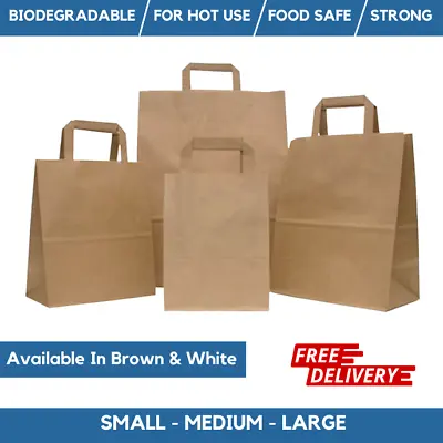 Paper Bags With Handles SOS Food Carrier Takeaway Bags Brown & White Paper Bag • £109.99