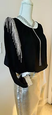 NWT Black Embellished Blouse Size S With Bag • £85.90