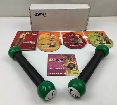 Zumba Fitness Live It Up 4 X DVD 2 X Toning Sticks Dance Workout Exercise #1 • £12.95