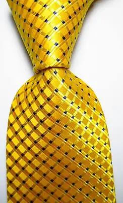 New Classic Checks Gold Yellow Blue White JACQUARD WOVEN Silk Men's Tie Necktie • $7.99