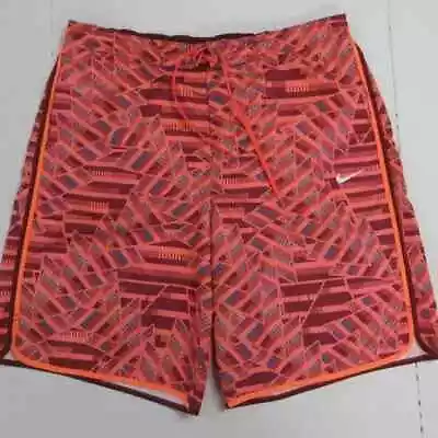 NIKE Geometric Orange Red Board Shorts Swim Trunks Men's Size XL (39) Surfing • $25