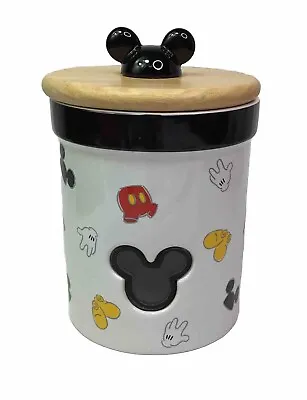 Disney Mickey Mouse Cookie Jar Canister Ceramic W/ Sealed Wood Lid • $19.95