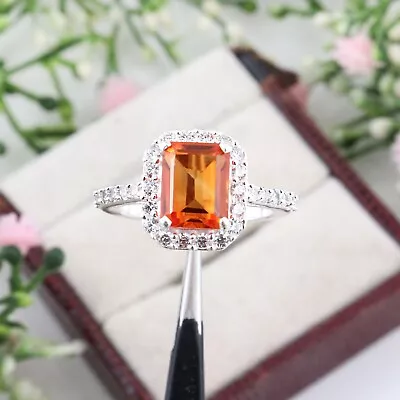 Lab Created Orange Sapphire Ring Bridal Ring Set  Handmade Silver Ring Gift • $35