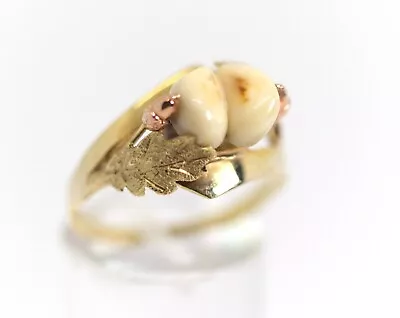 Vintage 14kt/585 Yellow Gold Ring Grandeln Acorn Sheet Details Decor Rg: 60 • $415.75