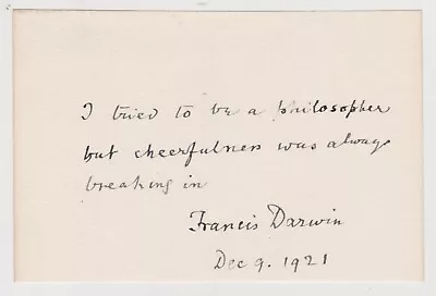 Sir Francis Darwin Signed Quotation - Naturalist Son Of Charles Darwin • £20