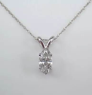 14K White Gold Marquise Diamond Solitaire Pendant Necklace 18  Chain • $849