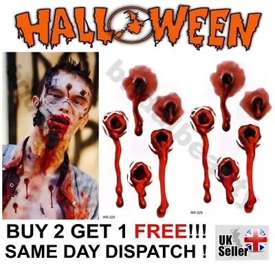 Halloween Zombie Scars Tattoos Fake Bullet Hole Blood Shot Scar Make Up Kit UK • £2.49