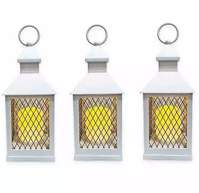 Set Of 3 Decorative Farmhouse Lanterns 10  With Flameless LED Lighted Candle • $29.95