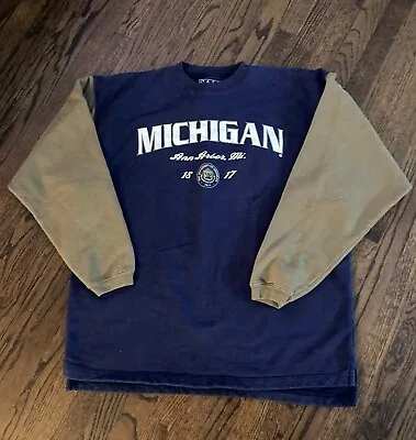 Vintage U Of Michigan Sweatshirt Galt Sand Sz XL Blue Khaki Ann Arbor 1817 Logo • $22