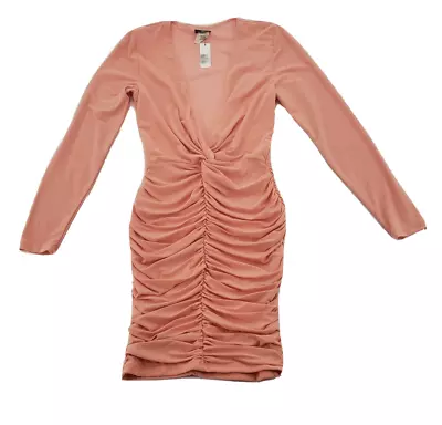 Va Va Voom Womens Size S Peach Long Sleeve Ruched Fitted Bodycon Dress NEW NWT • $25.30