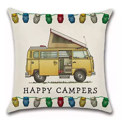 Cushion Cover Happy Campers Camper Van Vintage Yellow • $15.50