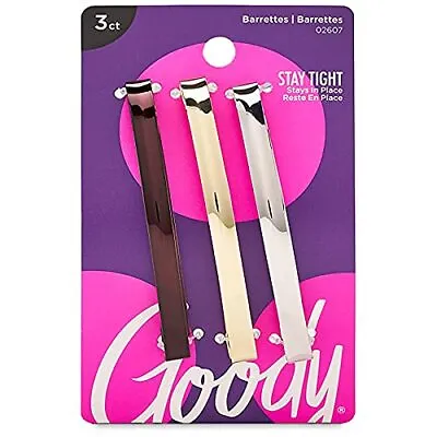 Goody Metal Hair Barrettes Clips - 3 Count Assorted Colors - Slideproof And ... • $5.95