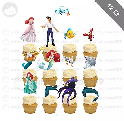 12 Disney Little Mermaid Cupcake Topper Ariel Food Birthday Party Girl • $10.25