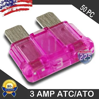 50 Pack 3 AMP ATC/ATO STANDARD Regular FUSE BLADE 3A CAR TRUCK BOAT MARINE RV US • $9.95