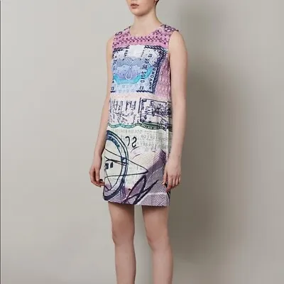 $129.99 • Buy NWT MARY KATRANTZOU CURRENT ELLIOT The Apollo POSTAGE ART Print MINI Dress 3 L
