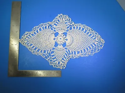 Vintage Textile Crocheted White Doily Filigree Diamond Design 13  X 8.5  VT64 • $9.99