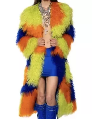 Mongolian Fur Coat Jacket Tibetan Lamb Shaggy Avant Garde Glam Patchwork • $500