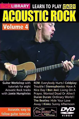 LICK LIBRARY Learn To Play EASY ACOUSTIC ROCK Vol 4 Tutor SONGS Licks Guitar DVD • £11.99