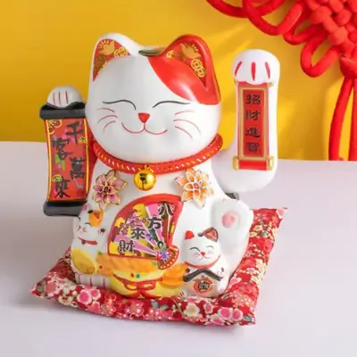 10 Inches Maneki NekoLucky Fortune Cat With Waving Arm Gold Operated Chinese Fe • $61.99