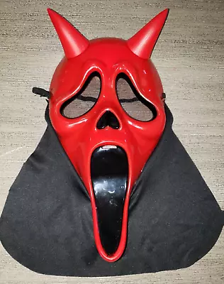 Teen Boys Mens RED DEVIL SCREAM  HALLOWEEN MASK HORNS One Size SCARY YUCK! • $5.56