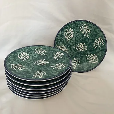 Mikasa Leaf Song Plates Salad Dessert Holiday Dishes 8” Green White Set Of 8 • $42