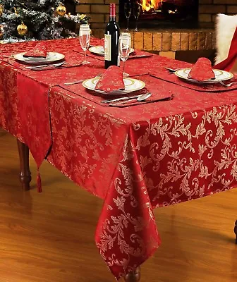 £4.95 • Buy Christmas Glitter Festive Red Tablecloth Table Linen Xmas Napkins Runner Mat Set
