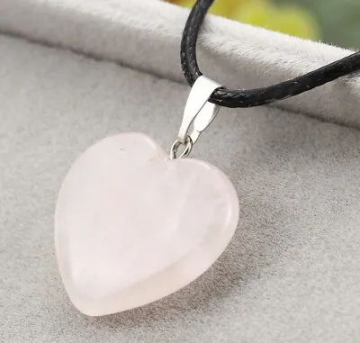 £2.99 • Buy Beautiful Pink Rose Quartz Love Heart Pendant Black Cord Necklace Nice Gift HQ