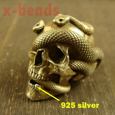 Large Size Solid Brass Skull Snake Lanyard Bead Paracord Beads XLB437 • $36.99