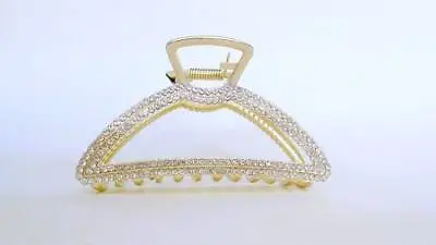 Art Deco Gold Metal Round Crystal Hair Claw Clip • $12.95